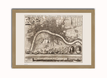 Old London Map Vintage Art Wall Art Print 70x50cm Light Wood Frame