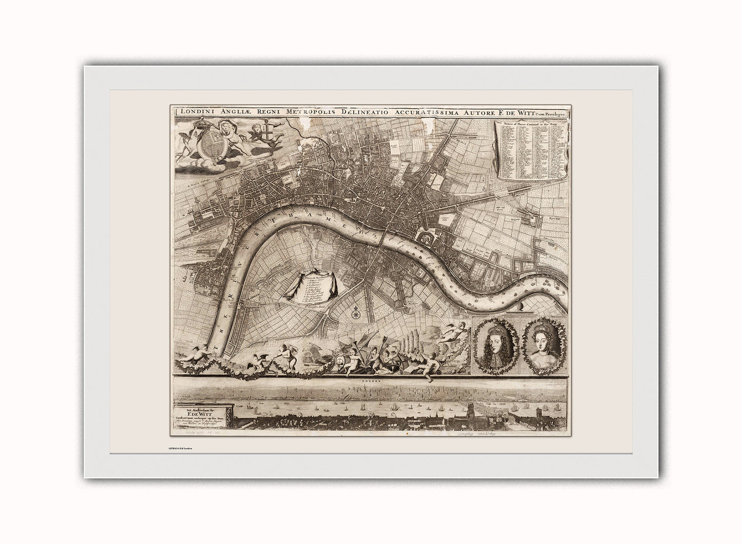 Old London Map Vintage Art Wall Art Print 70x50cm White Frame
