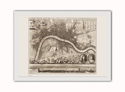 Old London Map Vintage Art Wall Art Print 70x50cm White Frame