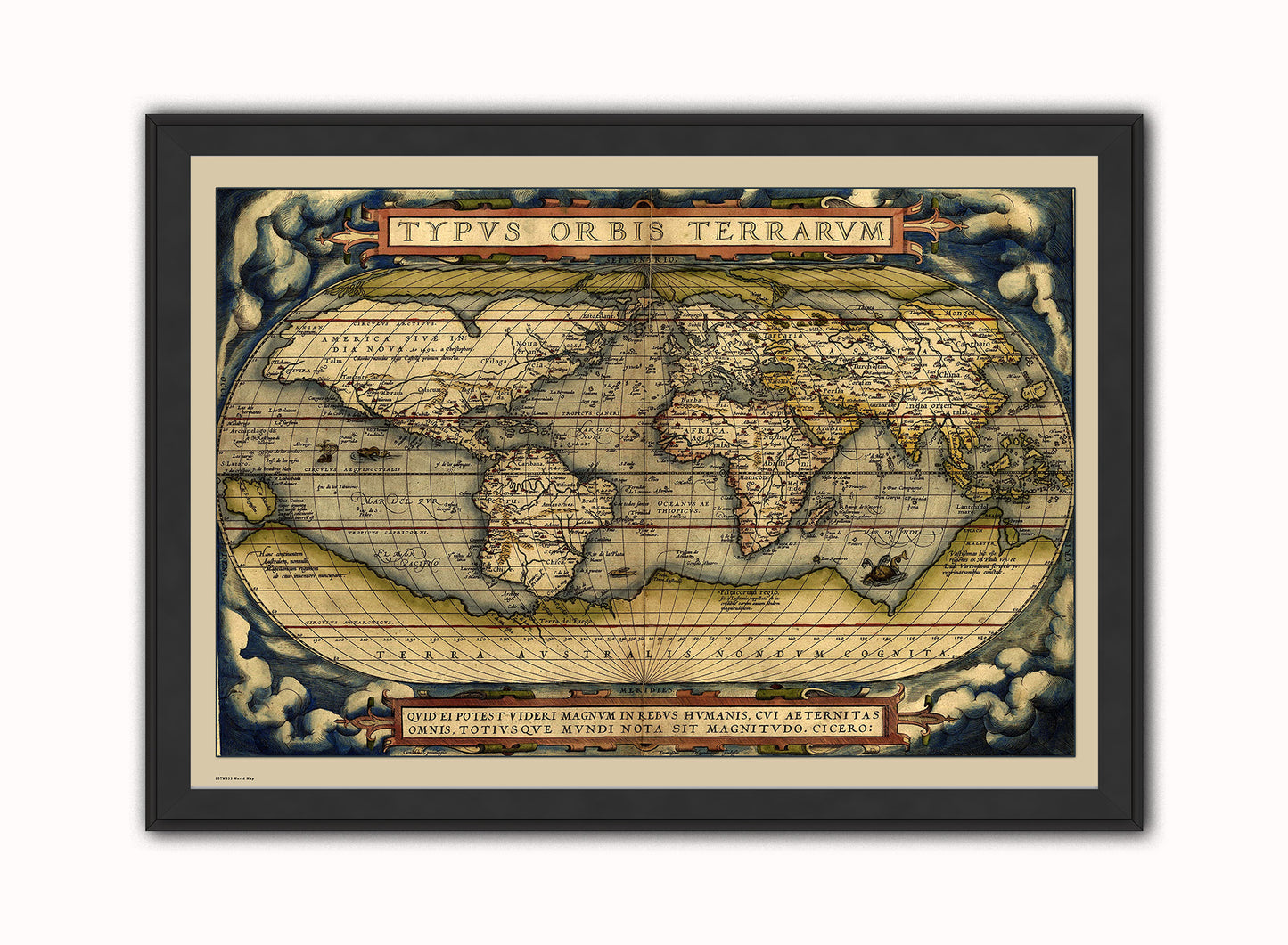 World Map Vintage Art Wall Art Print 70x50cm Black Frame