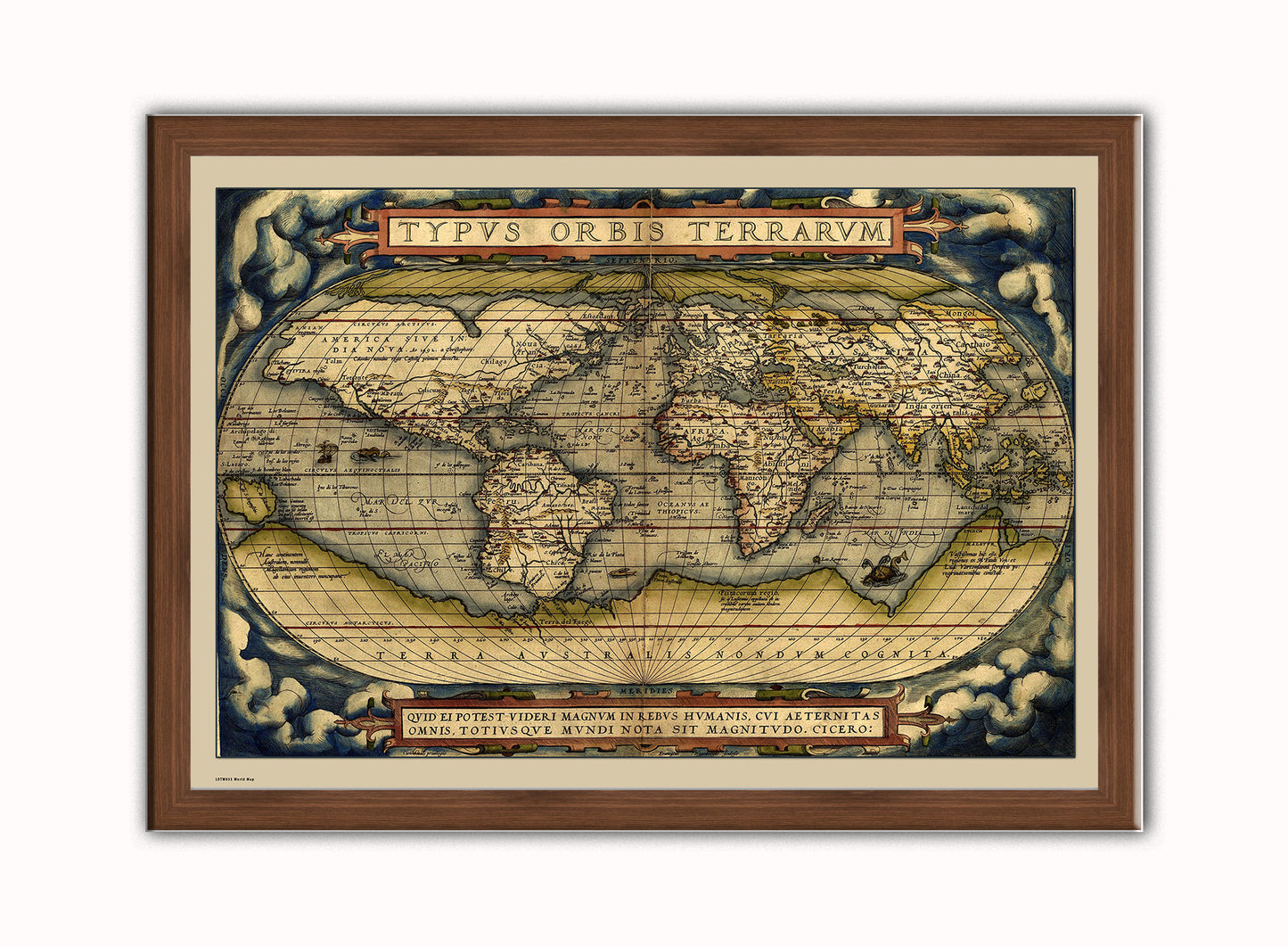 World Map Vintage Art Wall Art Print 70x50cm Dark Wood Frame
