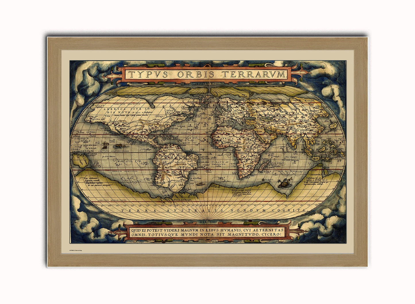 World Map Vintage Art Wall Art Print 70x50cm Light Wood Frame