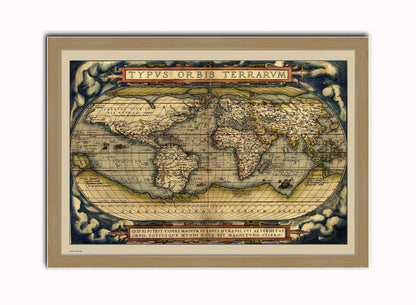 World Map Vintage Art Wall Art Print 70x50cm Light Wood Frame