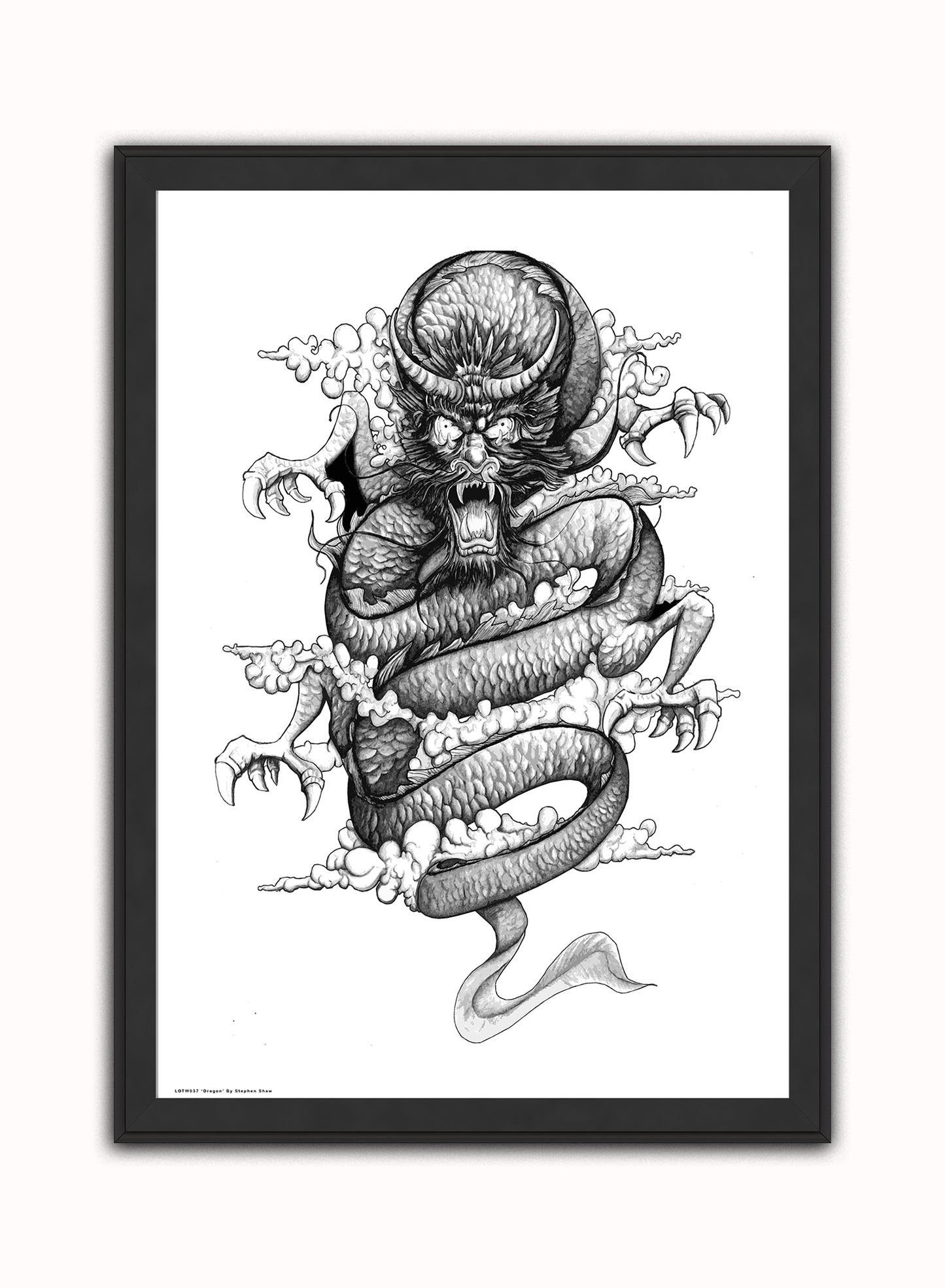 Dragon by Stephen Shaw Print – Stephen Shaw Vintage Art Wall Art 50x70cm Black Frame