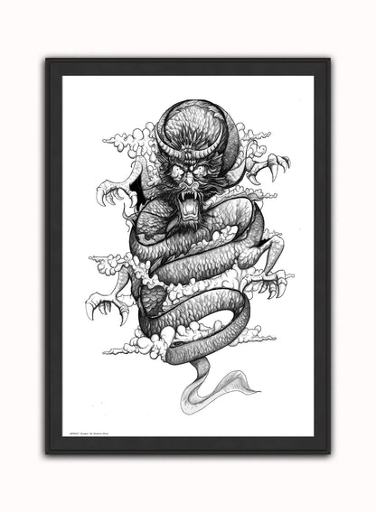 Dragon by Stephen Shaw Print – Stephen Shaw Vintage Art Wall Art 50x70cm Black Frame