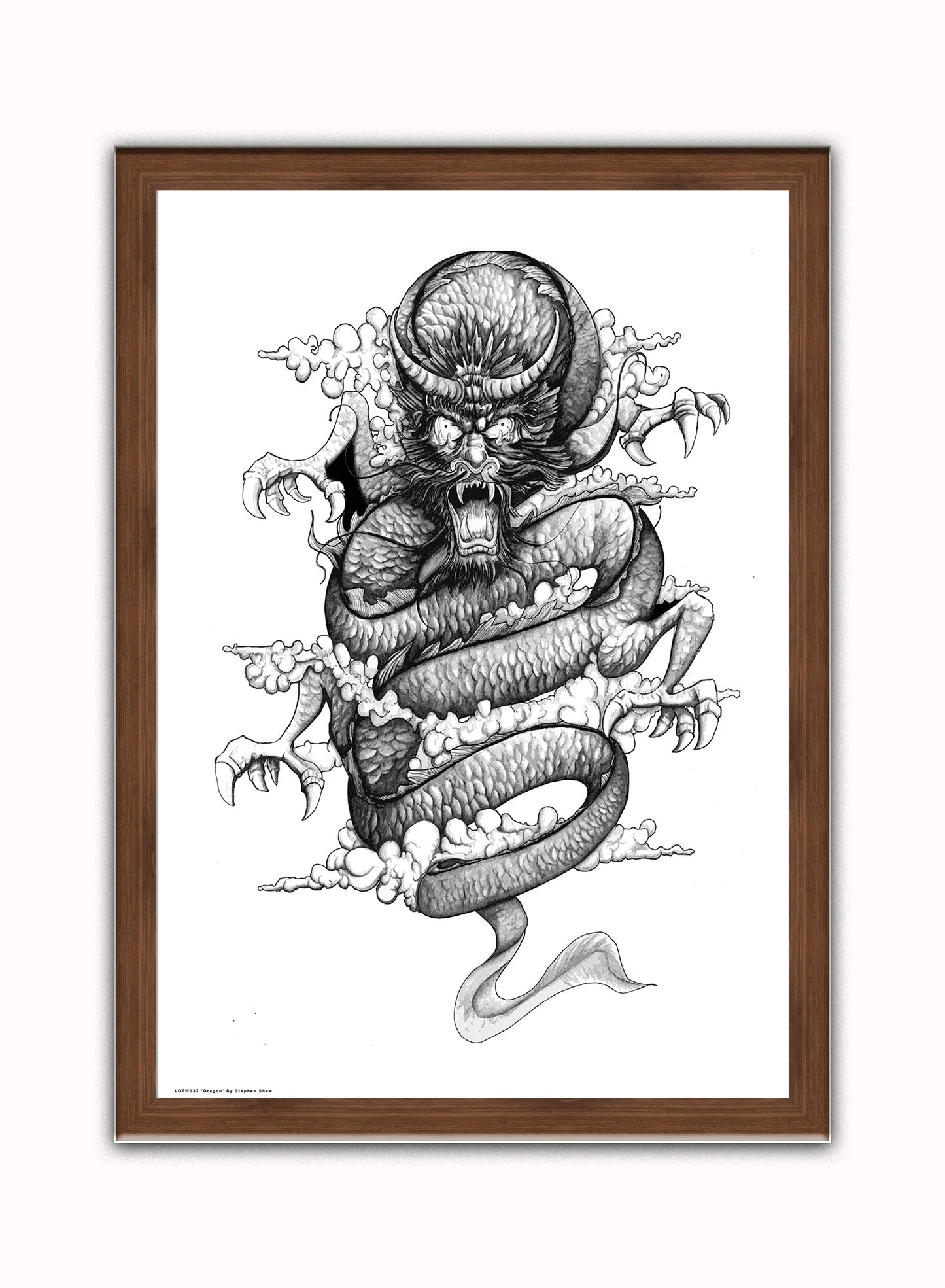 Dragon by Stephen Shaw Print – Stephen Shaw Vintage Art Wall Art 50x70cm Dark Wood Frame