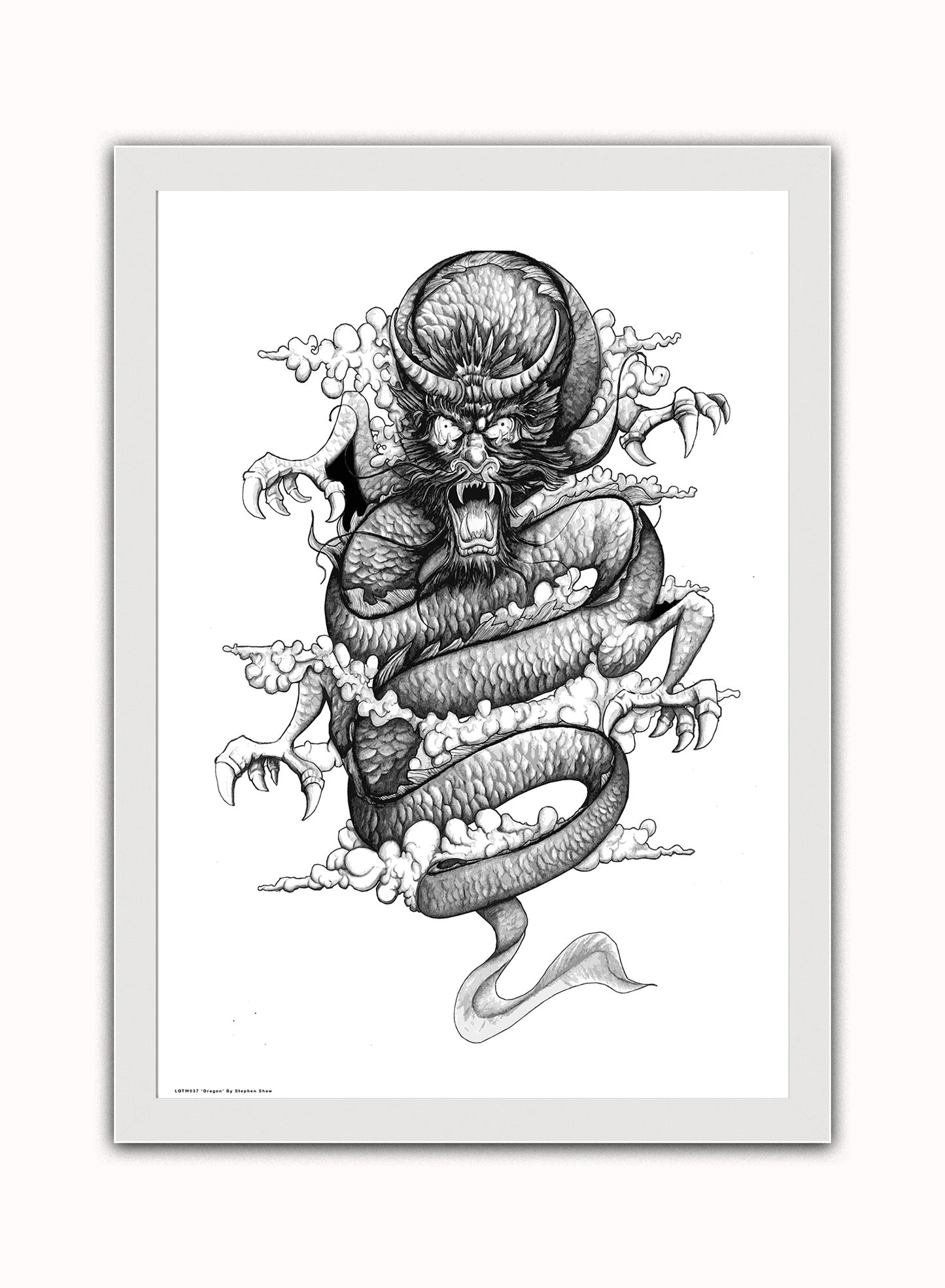 Dragon by Stephen Shaw Print – Stephen Shaw Vintage Art Wall Art 50x70cm White Frame