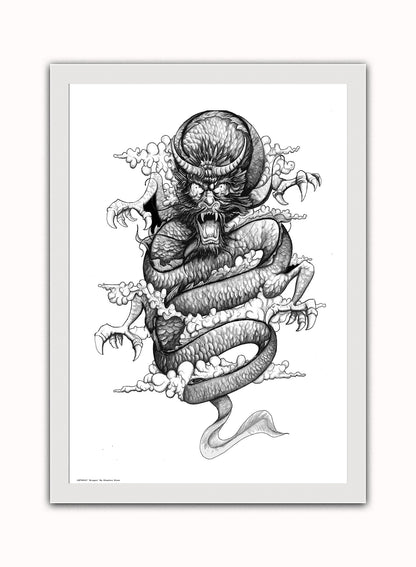 Dragon by Stephen Shaw Print – Stephen Shaw Vintage Art Wall Art 50x70cm White Frame