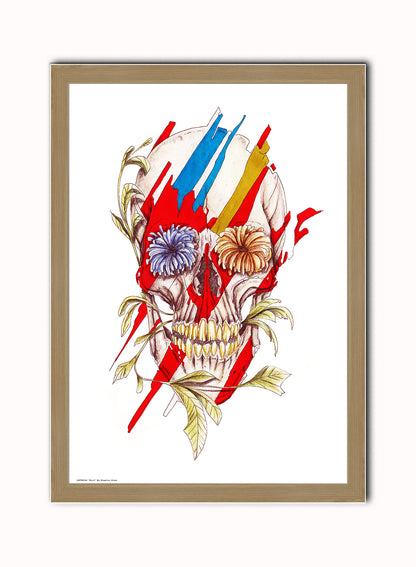 Skull Print – Stephen Shaw Vintage Art Wall Art 70x50cm Light Wood Frame