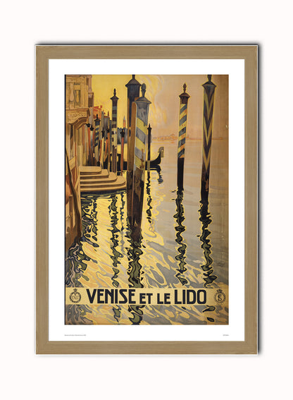 Venise et le Lido - Vittorio Grassi 1878 Art Print Poster Vintage Poster Wall Art Print 50x70cm Light Wood Frame