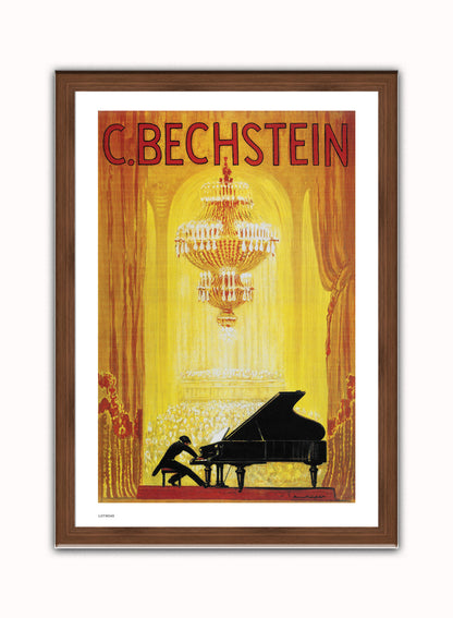 C._Bechstein 1920s Art Deco Pianist Art Print Poster Art Deco Wall Art Print 50x70cm Dark Wood Frame