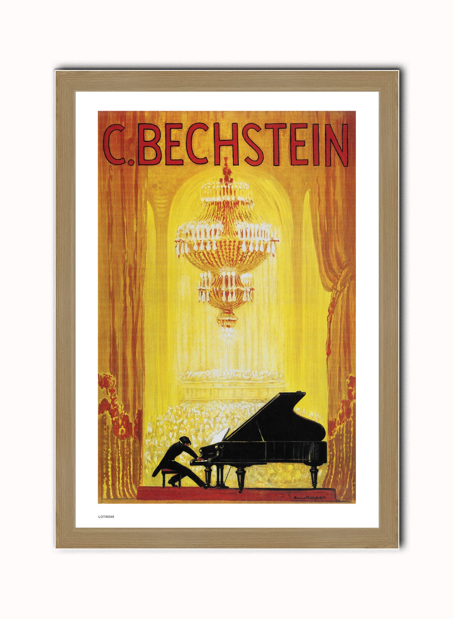 C._Bechstein 1920s Art Deco Pianist Art Print Poster Art Deco Wall Art Print 50x70cm Light Wood Frame