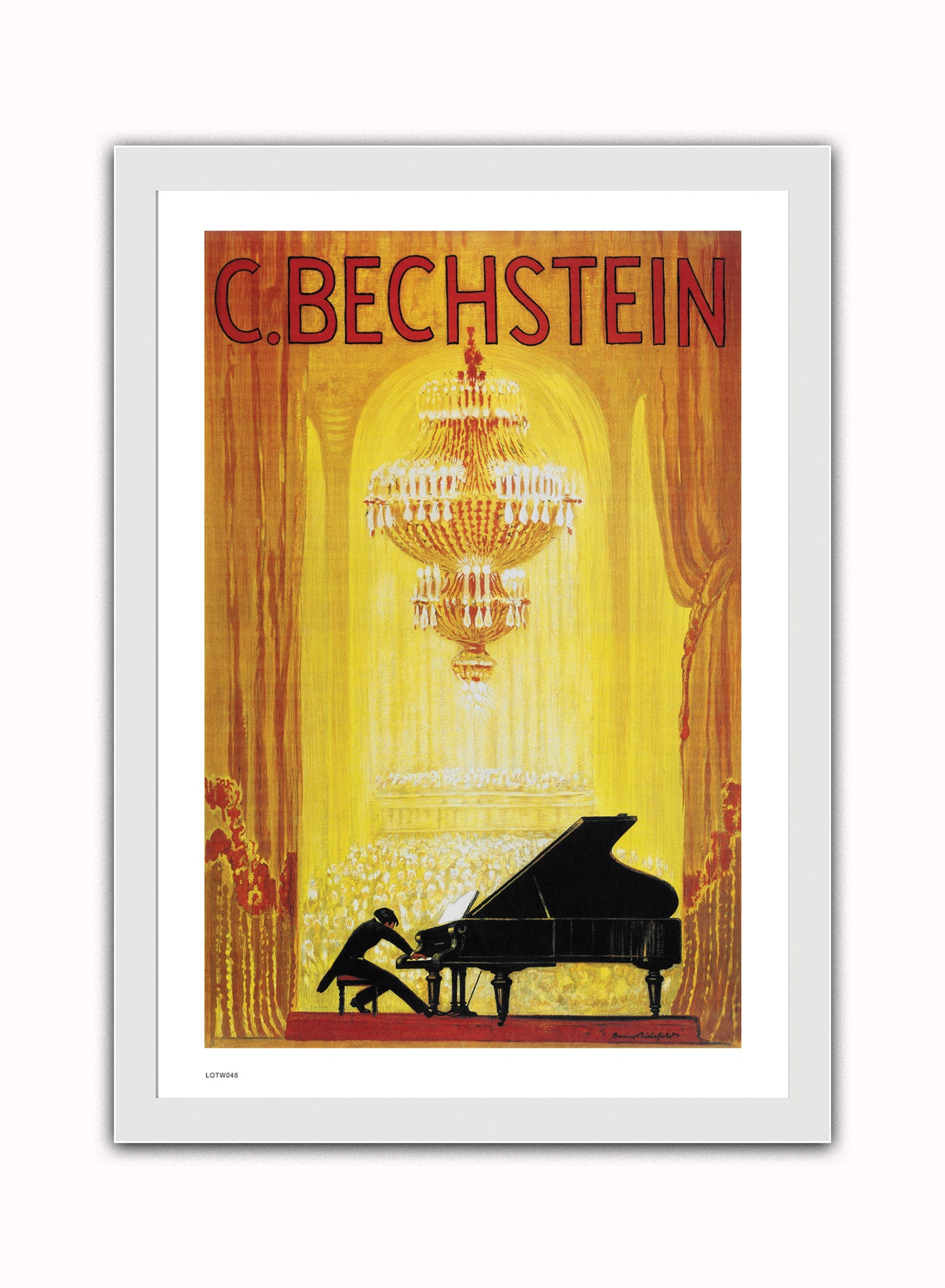 C._Bechstein 1920s Art Deco Pianist Art Print Poster Art Deco Wall Art Print 50x70cm White Frame