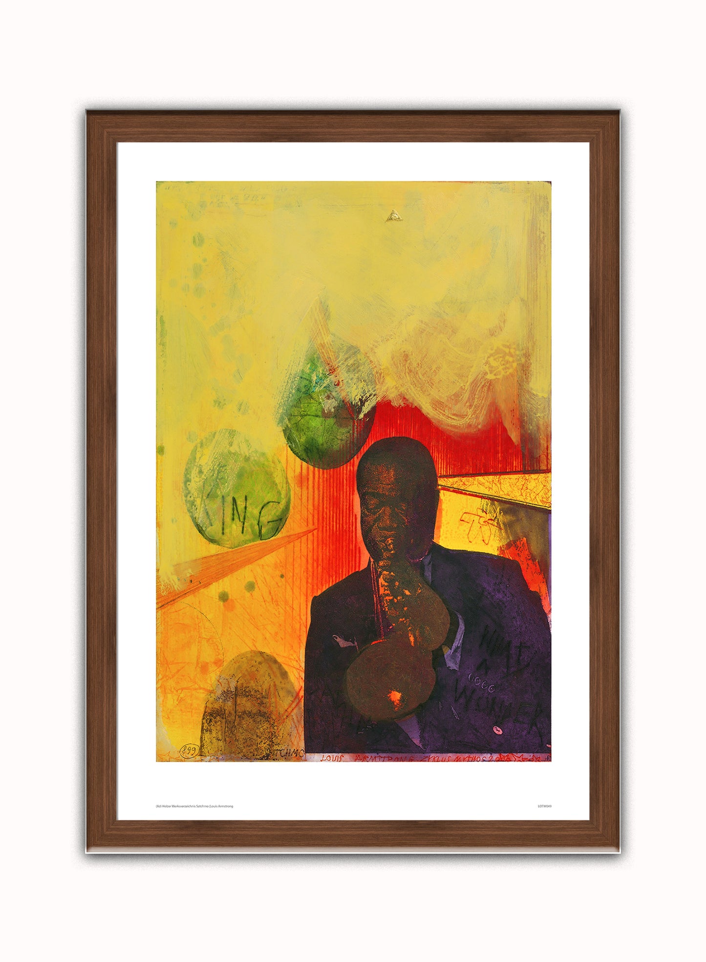 Adi Holzer Werksverzeichnis Satchmo (Louis Armstrong) Art Print Poster Vintage Poster Wall Art Print 50x70cm Dark Wood Frame