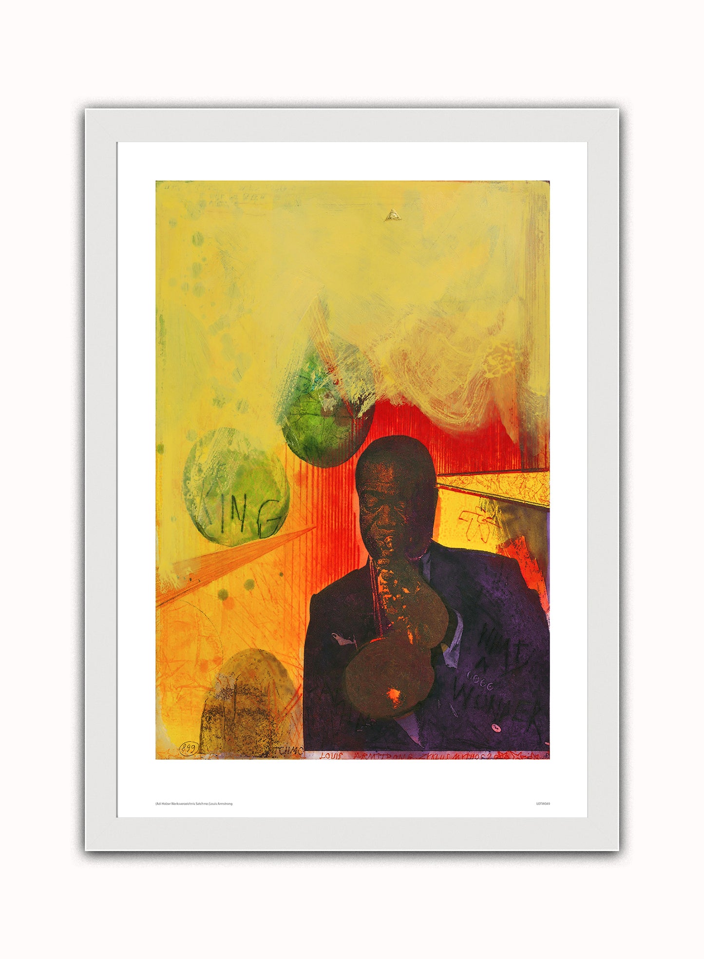 Adi Holzer Werksverzeichnis Satchmo (Louis Armstrong) Art Print Poster Vintage Poster Wall Art Print 50x70cm White Frame