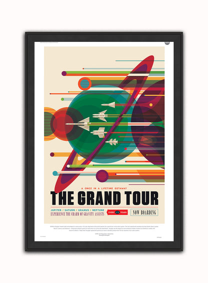The Grand Tour, The Great Voyage Space Travel, Tourism NASA, Solar System, Planets, Rocketship Art Print Poster Vintage Poster Wall Art Print 50x70cm Black Frame