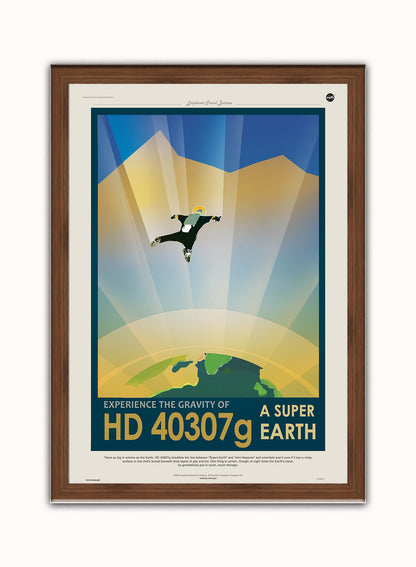 hd40307G, Space Travel, Tourism NASA, Anti Gravity, Solar System, Planets Art Print Poster Vintage Poster Wall Art Print 50x70cm Dark Wood Frame
