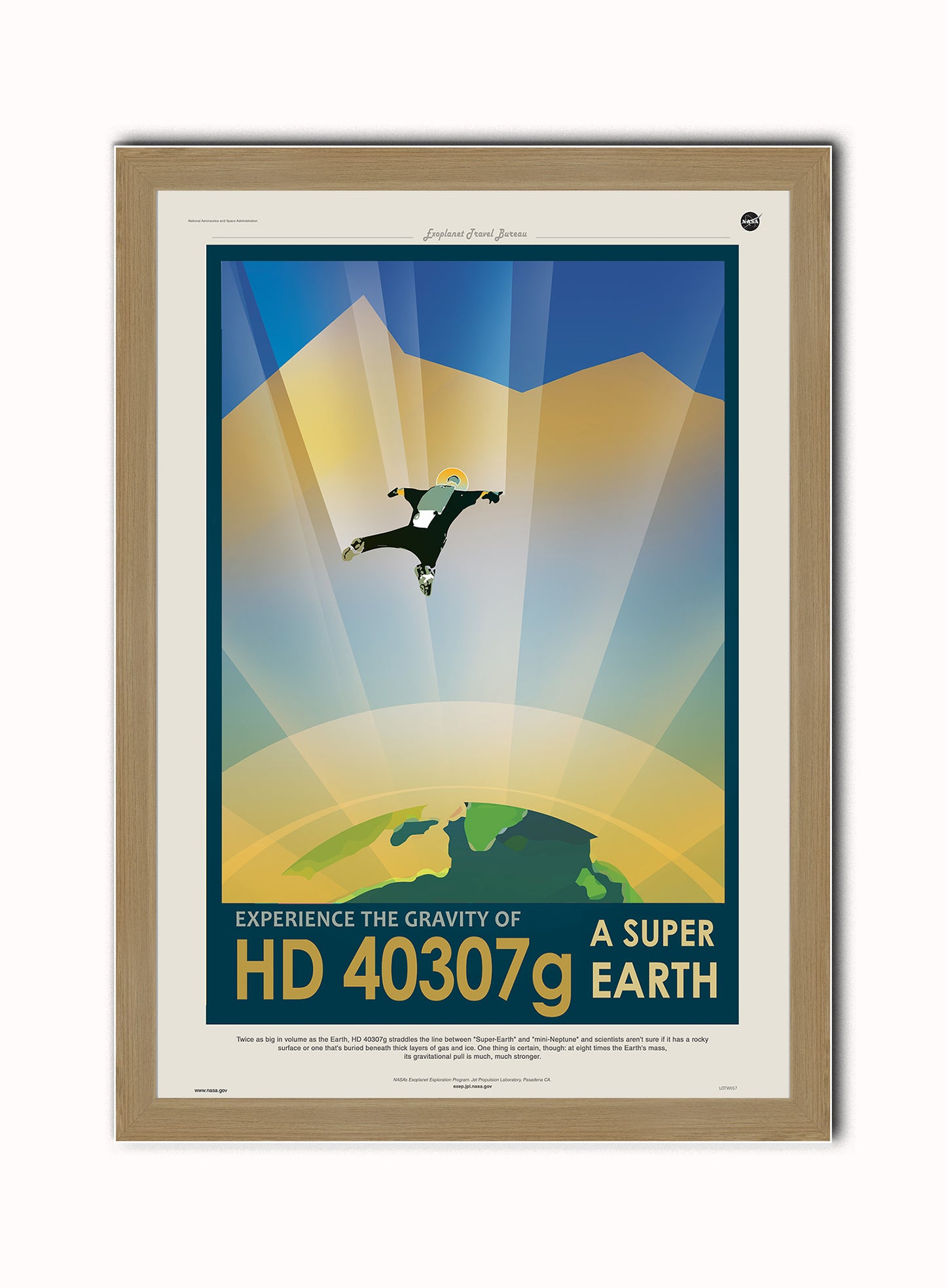 hd40307G, Space Travel, Tourism NASA, Anti Gravity, Solar System, Planets Art Print Poster Vintage Poster Wall Art Print 50x70cm Light Wood Frame