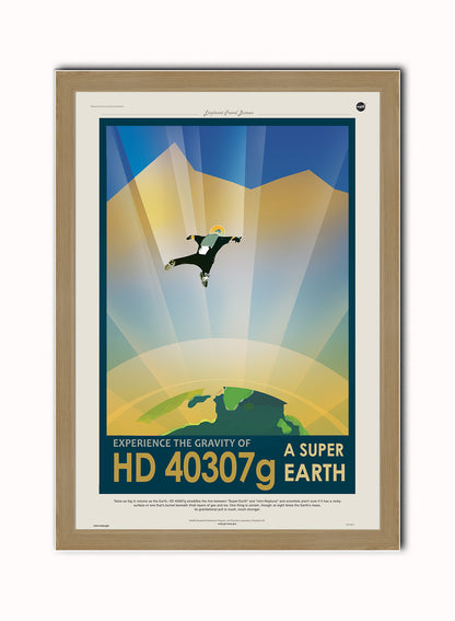 hd40307G, Space Travel, Tourism NASA, Anti Gravity, Solar System, Planets Art Print Poster Vintage Poster Wall Art Print 50x70cm Light Wood Frame