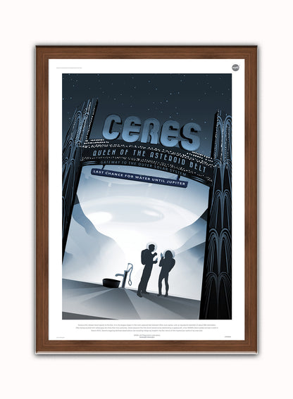 Ceres, Space Travel, Tourism NASA, Solar System, Planets Art Print Poster Vintage Poster Wall Art Print 50x70cm Dark Wood Frame