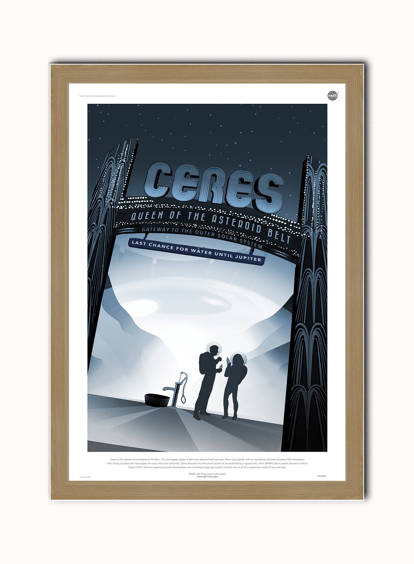 Ceres, Space Travel, Tourism NASA, Solar System, Planets Art Print Poster Vintage Poster Wall Art Print 50x70cm Light Wood Frame