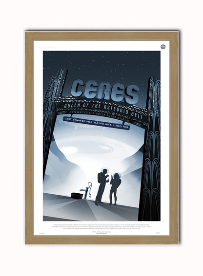 Ceres, Space Travel, Tourism NASA, Solar System, Planets Art Print Poster Vintage Poster Wall Art Print 50x70cm Light Wood Frame