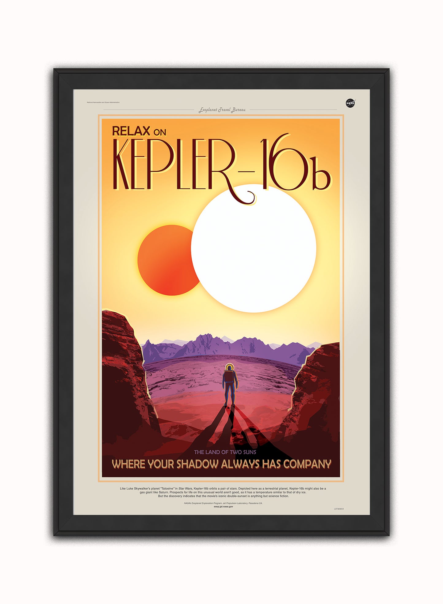 Kepler16b, Space Travel, Tourism NASA, Solar System, Planets Art Print Poster Vintage Poster Wall Art Print 50x70cm Black Frame