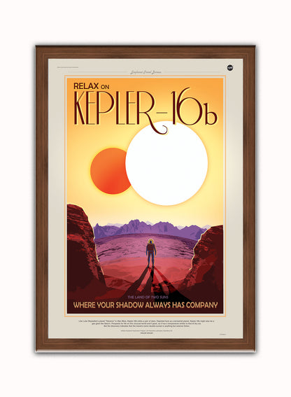 Kepler16b, Space Travel, Tourism NASA, Solar System, Planets Art Print Poster Vintage Poster Wall Art Print 50x70cm Dark Wood Frame