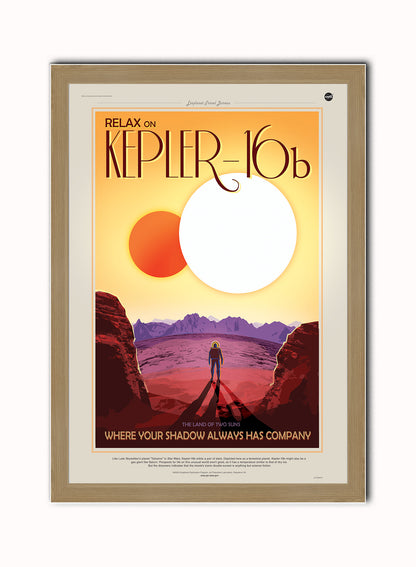 Kepler16b, Space Travel, Tourism NASA, Solar System, Planets Art Print Poster Vintage Poster Wall Art Print 50x70cm Light Wood Frame