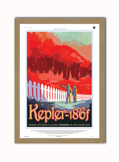 Kepler 186f, Space Travel, Tourism NASA, Solar System, Planets Art Print Poster Vintage Poster Wall Art Print 50x70cm Light Wood Frame