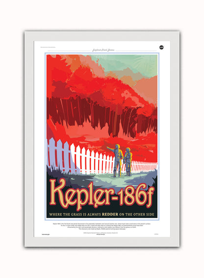 Kepler 186f, Space Travel, Tourism NASA, Solar System, Planets Art Print Poster Vintage Poster Wall Art Print 50x70cm White Frame