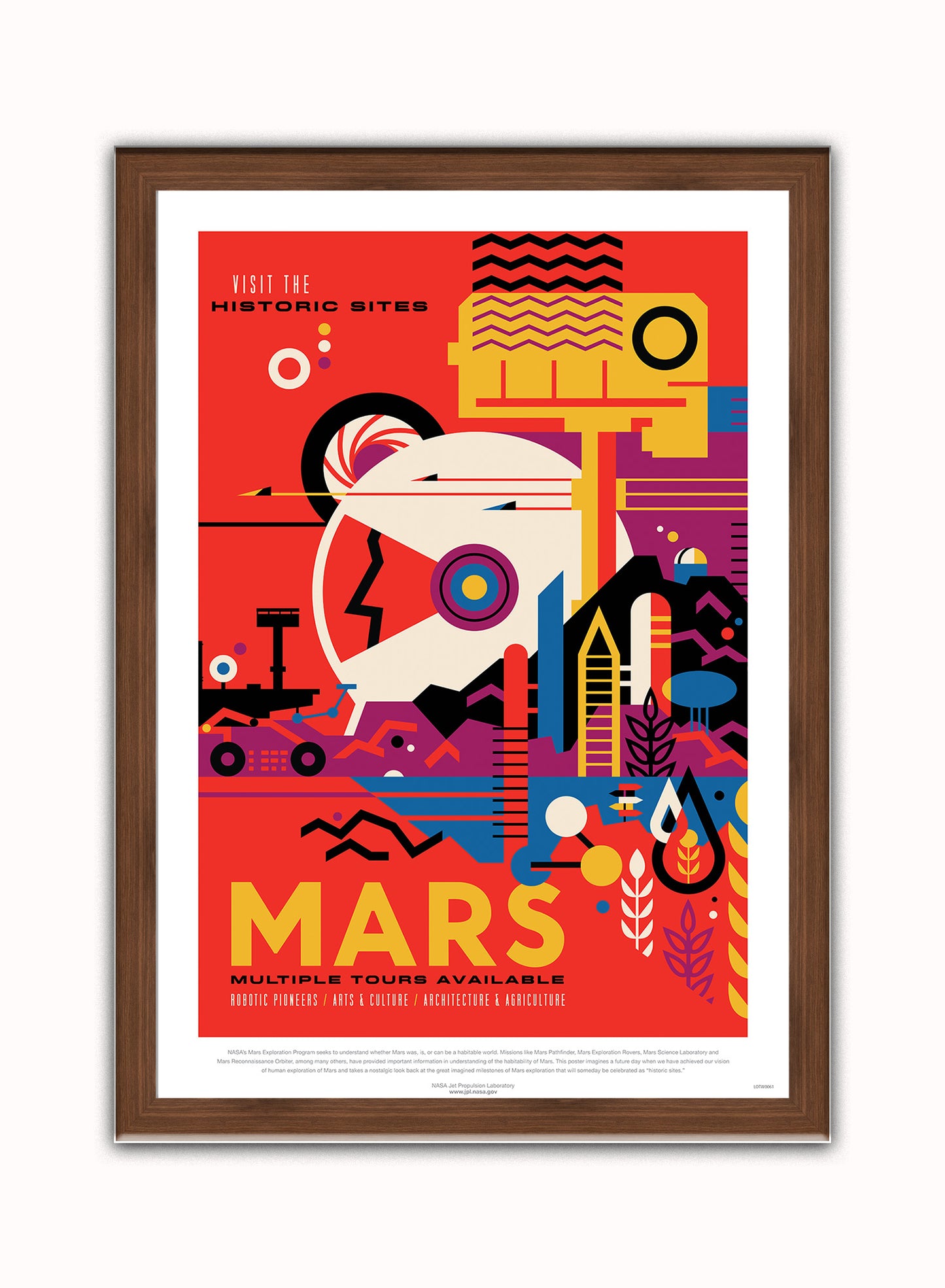 Mars, The Great Voyage, Space Travel, Tourism NASA, Solar System, Planets Art Print Poster Vintage Poster Wall Art Print 50x70cm Dark Wood Frame