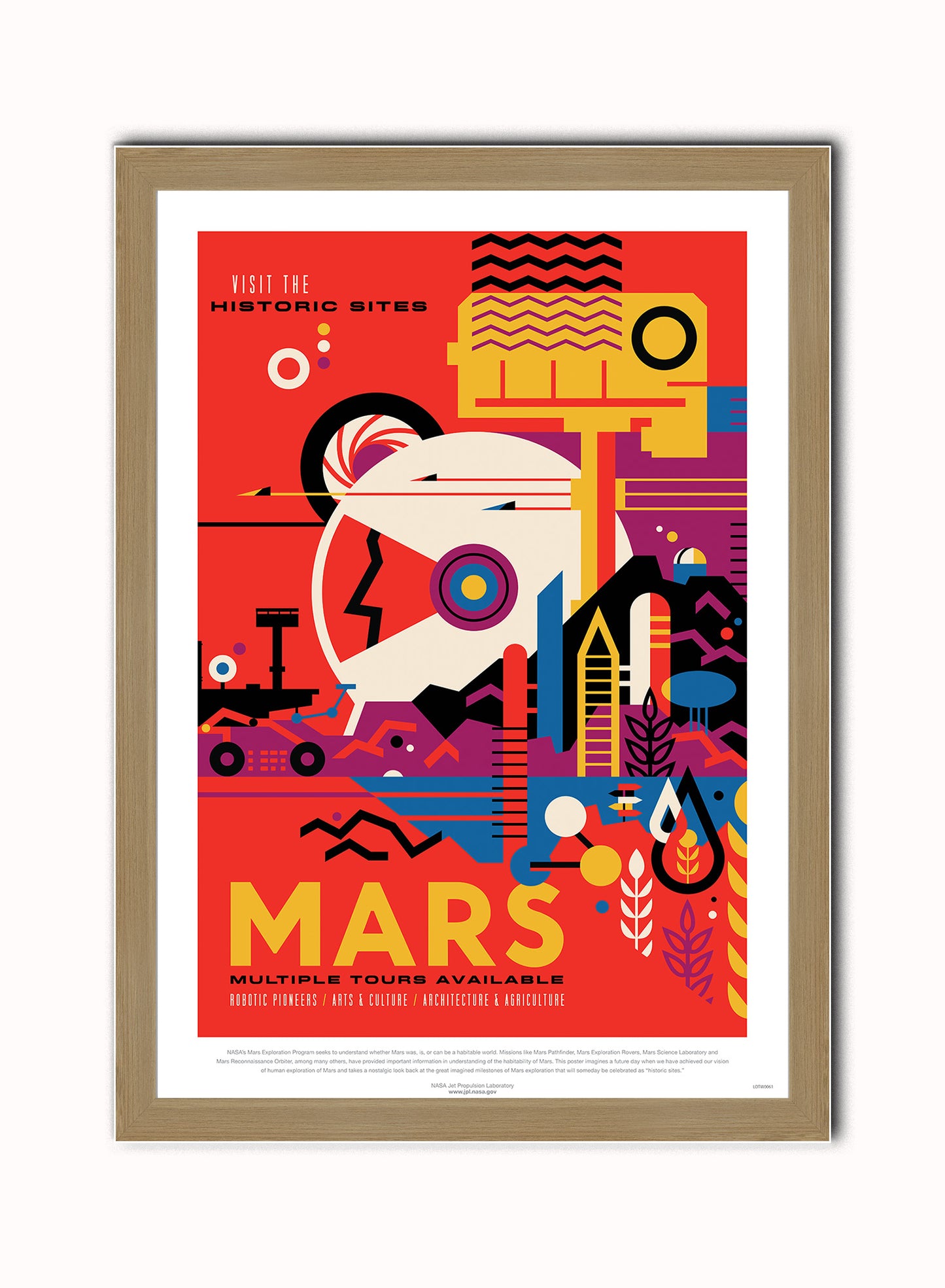Mars, The Great Voyage, Space Travel, Tourism NASA, Solar System, Planets Art Print Poster Vintage Poster Wall Art Print 50x70cm Light Wood Frame