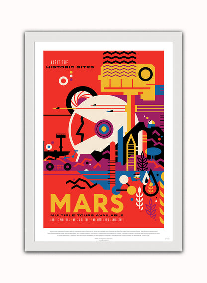 Mars, The Great Voyage, Space Travel, Tourism NASA, Solar System, Planets Art Print Poster Vintage Poster Wall Art Print 50x70cm White Frame
