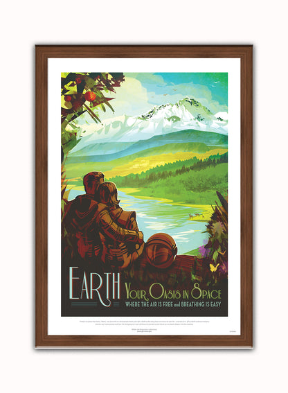 Earth, The Great Voyage, Space Travel, Tourism NASA, Solar System, Planets, Art Print Poster Vintage Poster Wall Art Print 50x70cm Dark Wood Frame