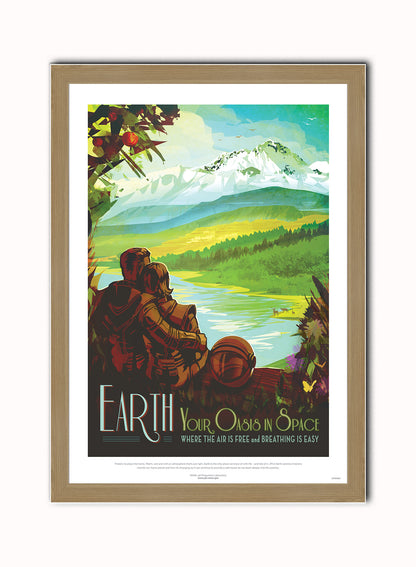 Earth, The Great Voyage, Space Travel, Tourism NASA, Solar System, Planets, Art Print Poster Vintage Poster Wall Art Print 50x70cm Light Wood Frame