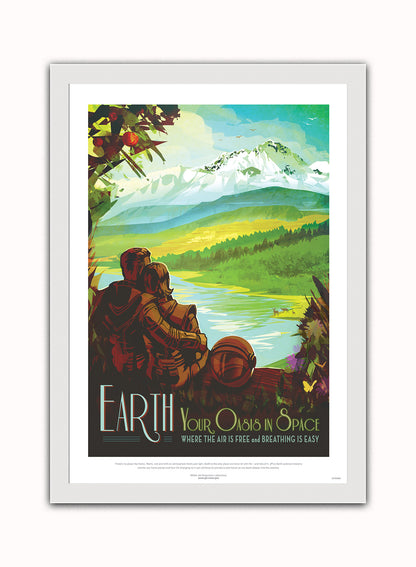 Earth, The Great Voyage, Space Travel, Tourism NASA, Solar System, Planets, Art Print Poster Vintage Poster Wall Art Print 50x70cm White Frame