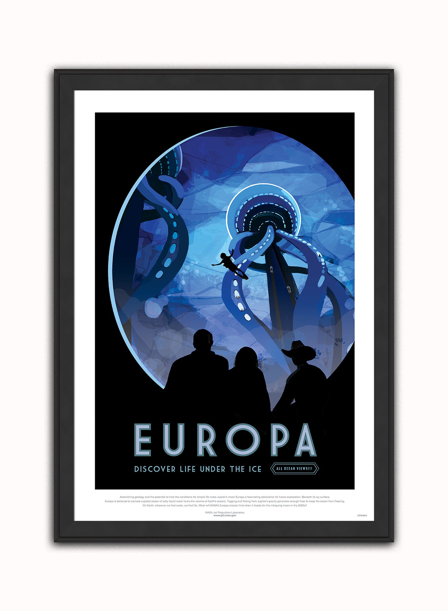 Europa, The Great Voyage, Space Travel, Tourism NASA, Solar System, Planets Art Print Poster Vintage Poster Wall Art Print 50x70cm Black Frame