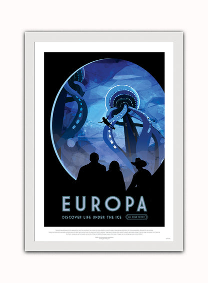 Europa, The Great Voyage, Space Travel, Tourism NASA, Solar System, Planets Art Print Poster Vintage Poster Wall Art Print 50x70cm White Frame