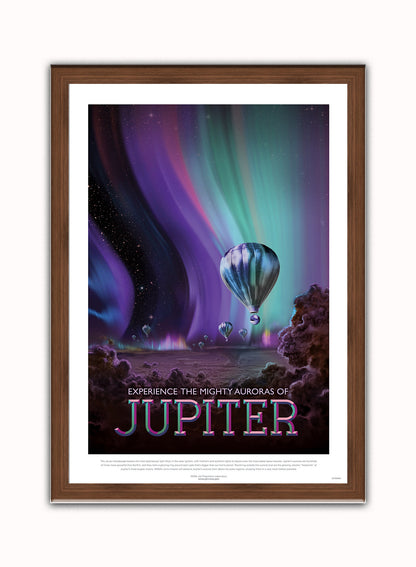 Jupiter, The Great Voyage, Space Travel, Tourism NASA, Solar System, Planets Art Print Poster Vintage Poster Wall Art Print 50x70cm Dark Wood Frame