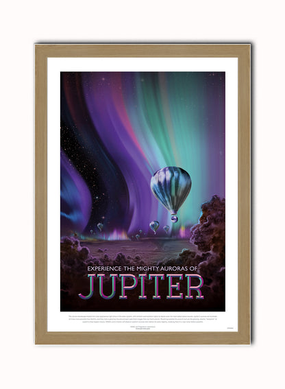 Jupiter, The Great Voyage, Space Travel, Tourism NASA, Solar System, Planets Art Print Poster Vintage Poster Wall Art Print 50x70cm Light Wood Frame
