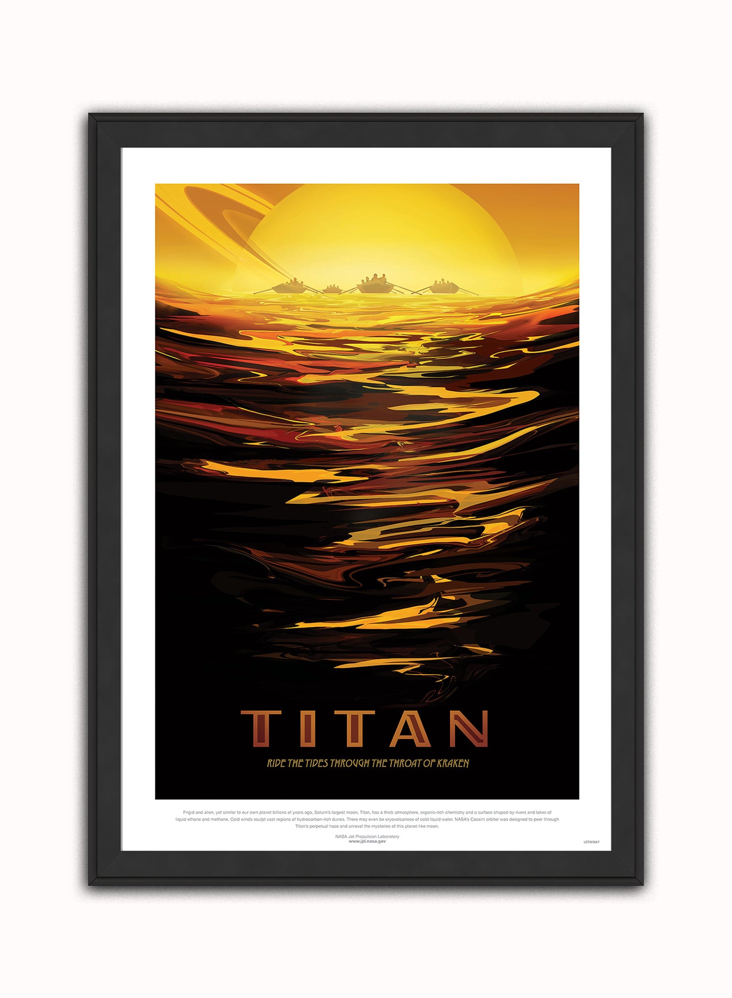 Titan, River, The Great Voyage, Space Travel, Tourism NASA,  Art Print Poster Vintage Poster Wall Art Print 50x70cm Black Frame