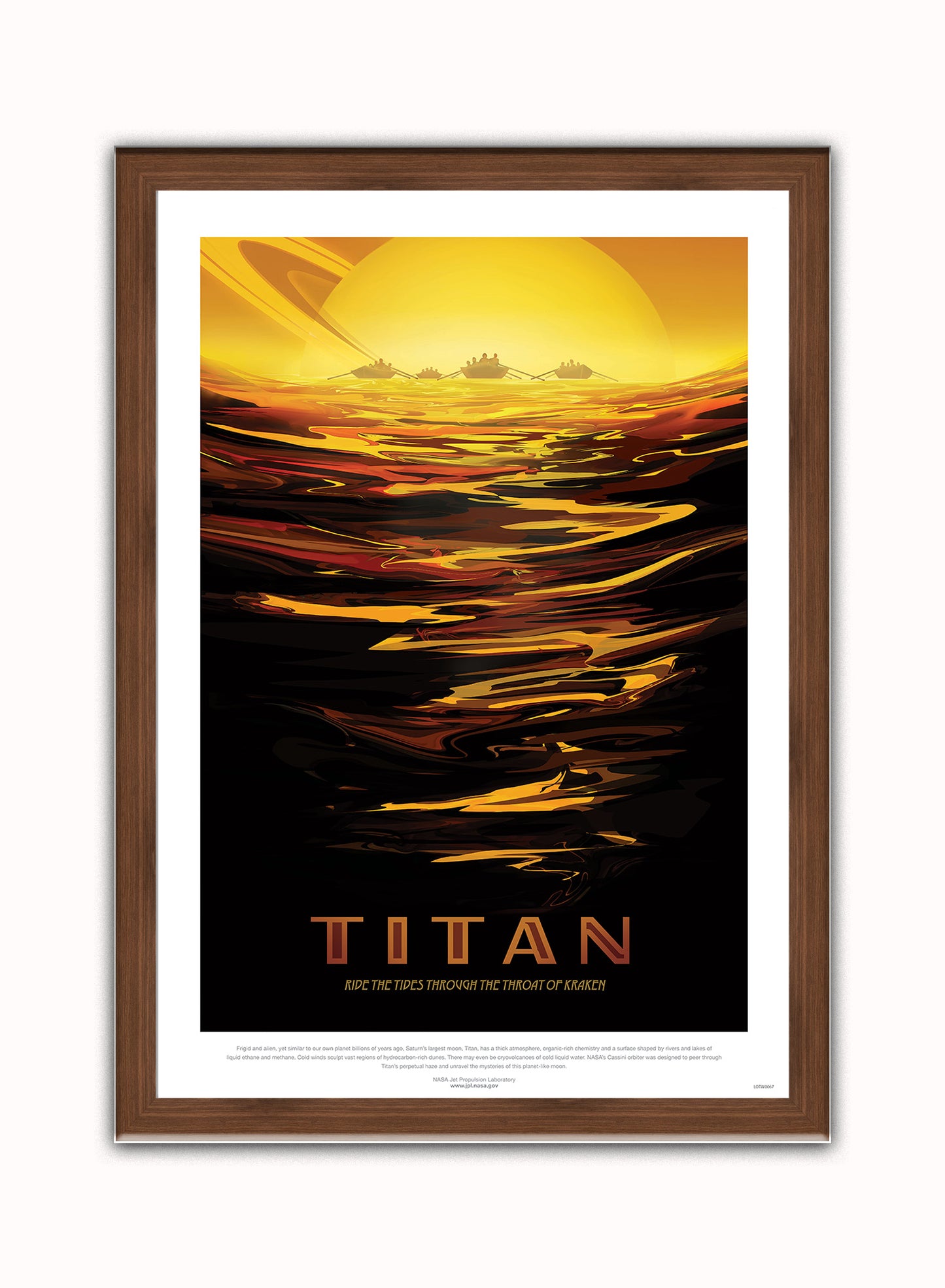 Titan, River, The Great Voyage, Space Travel, Tourism NASA,  Art Print Poster Vintage Poster Wall Art Print 50x70cm Dark Wood Frame