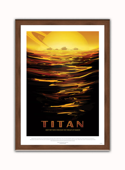 Titan, River, The Great Voyage, Space Travel, Tourism NASA,  Art Print Poster Vintage Poster Wall Art Print 50x70cm Dark Wood Frame