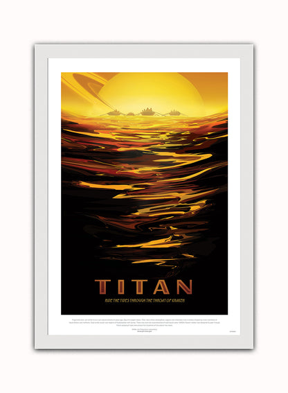 Titan, River, The Great Voyage, Space Travel, Tourism NASA,  Art Print Poster Vintage Poster Wall Art Print 50x70cm White Frame