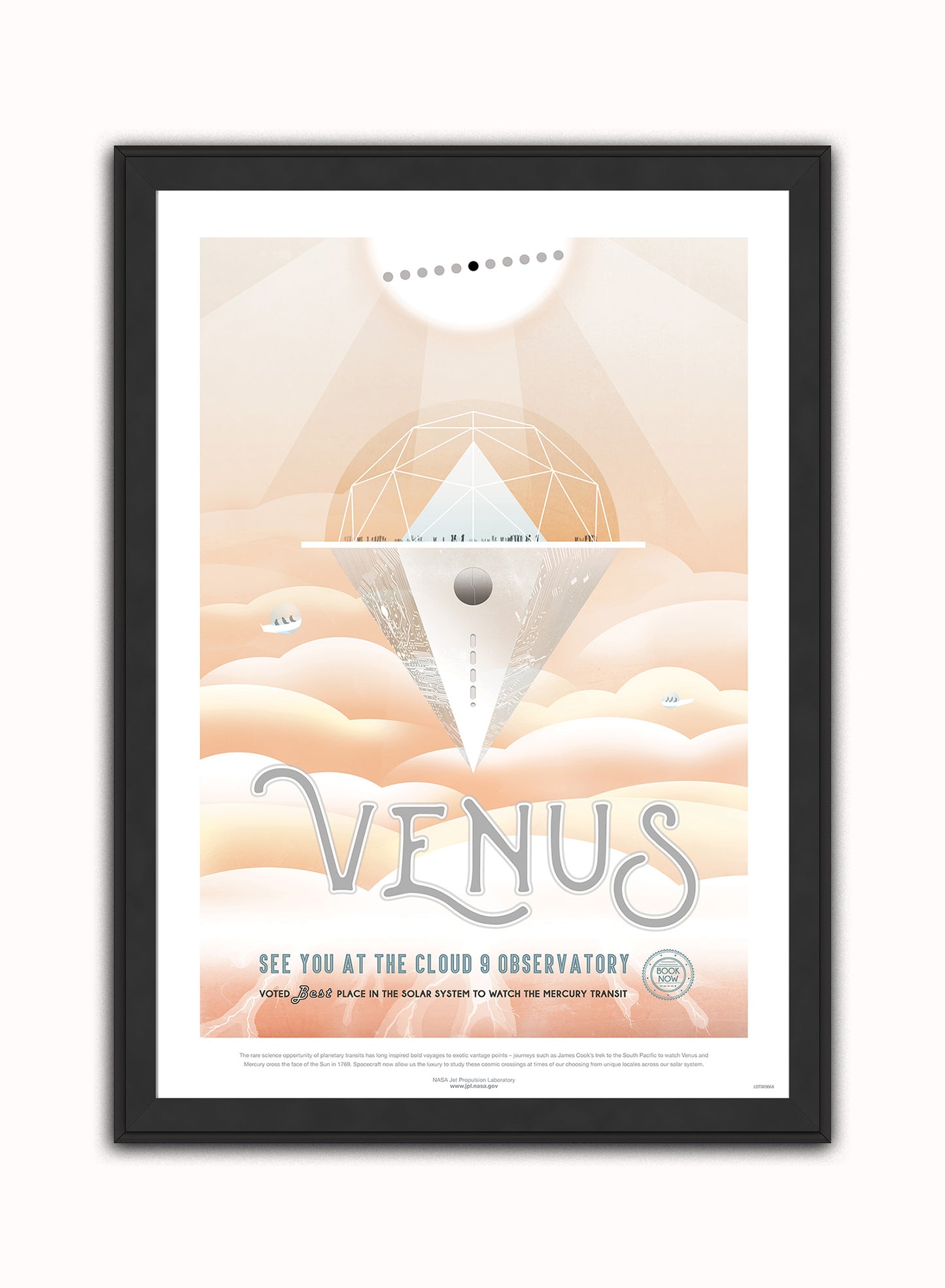 Venus, The Great Voyage, Space Travel, Tourism NASA, Solar System, Planets Art Print Poster Vintage Poster Wall Art Print 50x70cm Black Frame