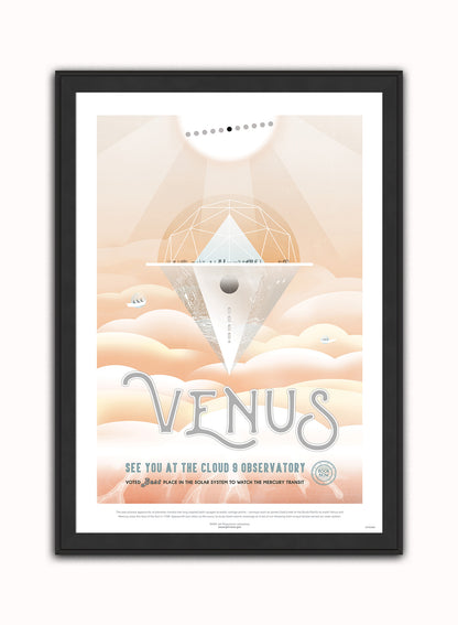 Venus, The Great Voyage, Space Travel, Tourism NASA, Solar System, Planets Art Print Poster Vintage Poster Wall Art Print 50x70cm Black Frame