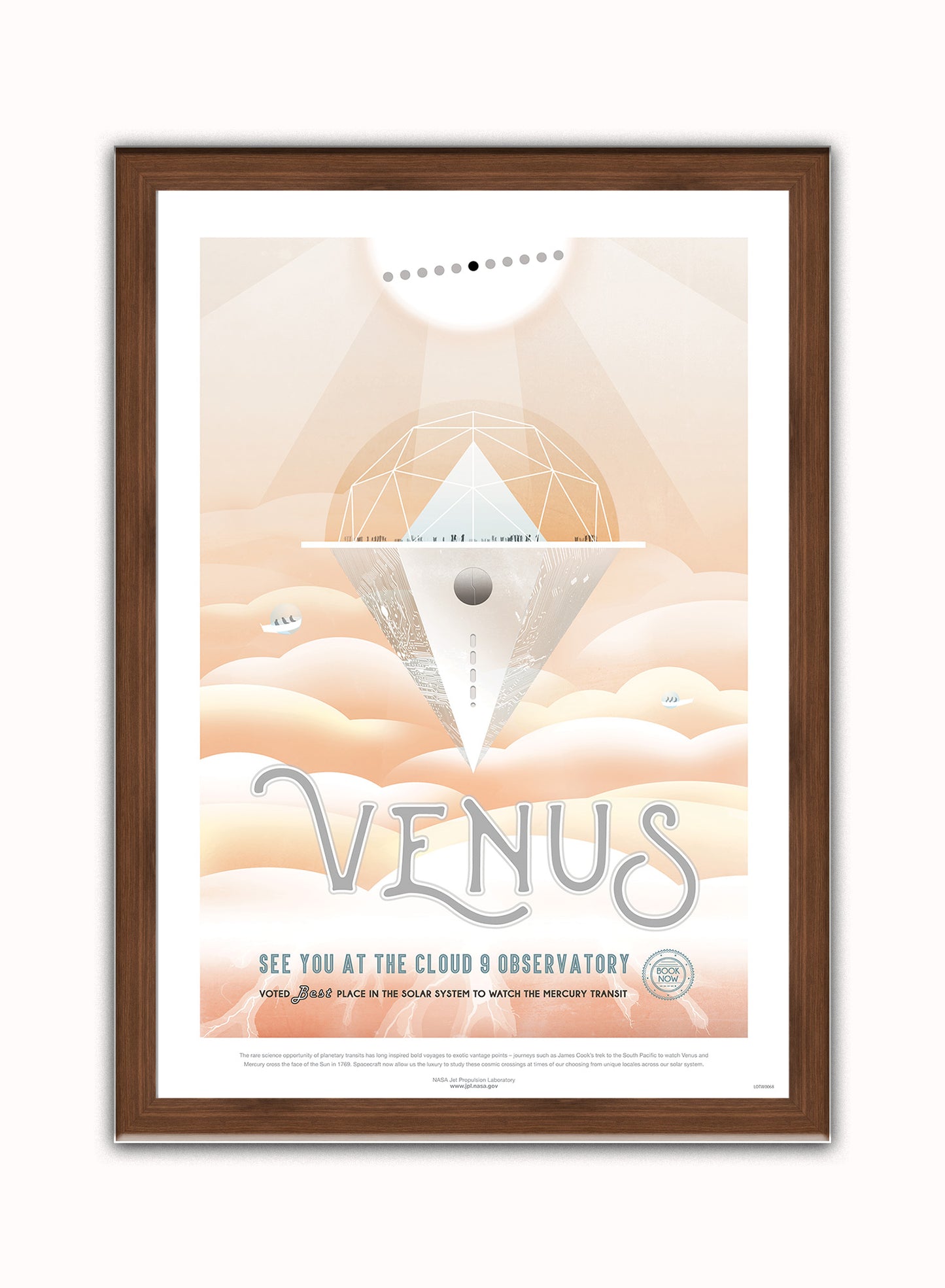 Venus, The Great Voyage, Space Travel, Tourism NASA, Solar System, Planets Art Print Poster Vintage Poster Wall Art Print 50x70cm Dark Wood Frame