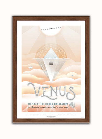 Venus, The Great Voyage, Space Travel, Tourism NASA, Solar System, Planets Art Print Poster Vintage Poster Wall Art Print 50x70cm Dark Wood Frame