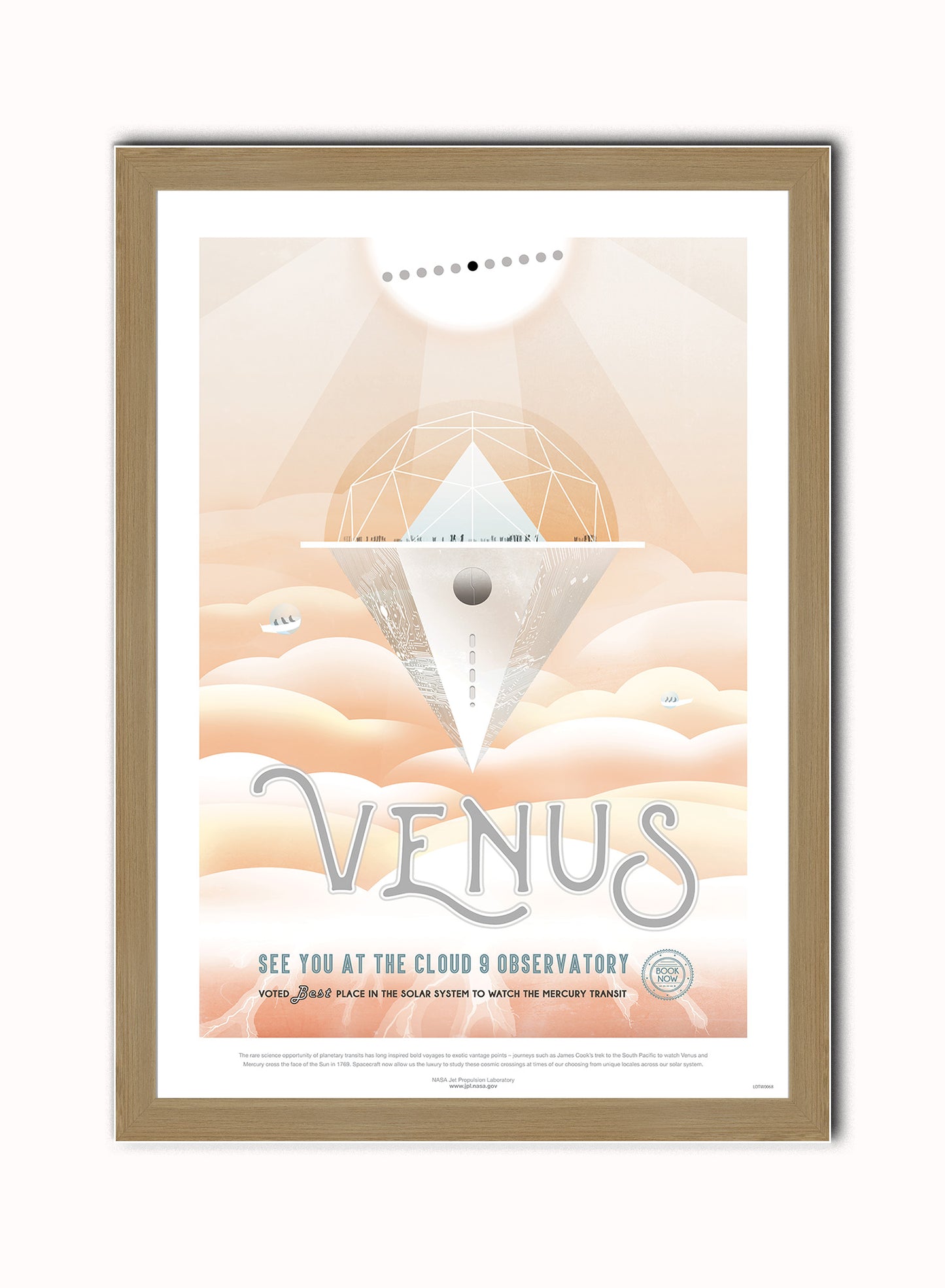 Venus, The Great Voyage, Space Travel, Tourism NASA, Solar System, Planets Art Print Poster Vintage Poster Wall Art Print 50x70cm Light Wood Frame